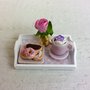 Vassoio in legno bianco colazione dollshouse miniature