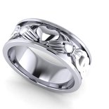 Anello Claddagh In Argento Sterling Con Cristallo Color Acquamarina – Pietra Di Marzo – Taglie Da I A U – 49 (15,6) – Modello BKT-571
