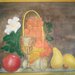 Quadro dipinto ad olio raffigurante due calici e frutti
