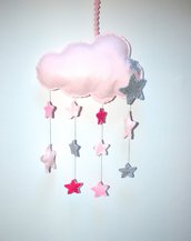 Fiocco nascita a forma di nuvola rosa con stelline