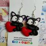 Coppia orecchini gatto nero cuore rosso,red Kawaii Black Cat fimo cute glow