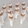 25 Bomboniere comunione provette vetro angelo con cuore avorio con tag card tonda smerlata personalizzata confezionamento completo bomboniere originali