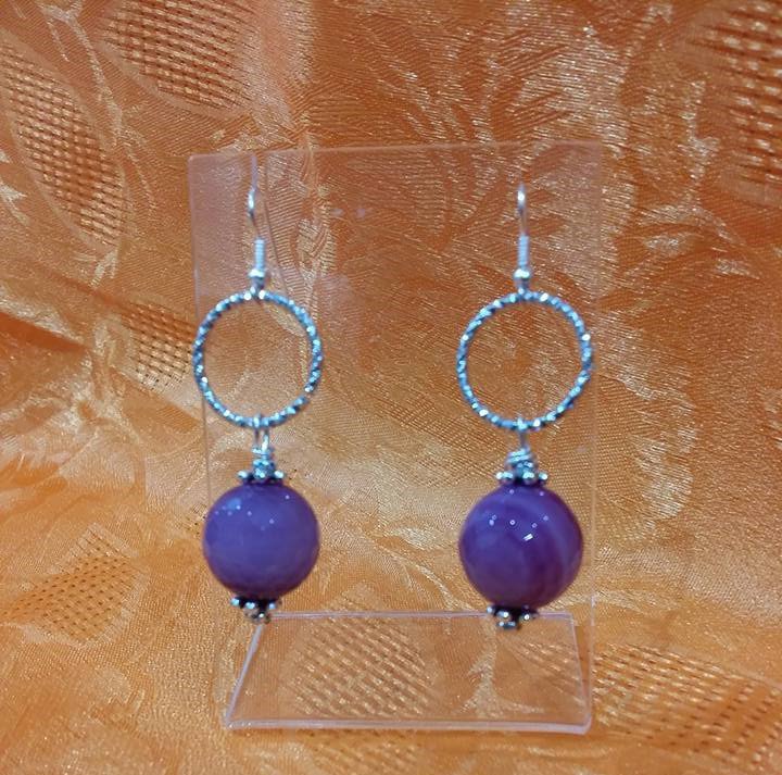 Lebole Gioielli – Orecchini Lunghi The Circle DOR165 In Ottone E Pietra Viola, Made In Italy