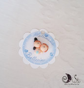 Card Art etichetta segnaposto matrimonio tonda smerlata bianca, matribattesimo, segnaposto sposini, segnaposto bebè, personalizzabile 