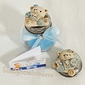 Bomboniere bimbo magnete orsetti con barattolo portaspezie confetti azzurri