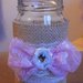 Barattolo in vetro decorato in stile vintage con juta fiocco doppio in pizzo rosa serie The old vintage jar
