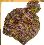 Cappello in pura lana con pon pon, lavorato a maglia in colori cangianti