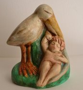Cicogna con neonato dim.9 x10,5 cm prodotto artigianale