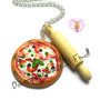Collana Pizza Margherita con olive  e Mattarello - handmade, fimo, legno, miniature