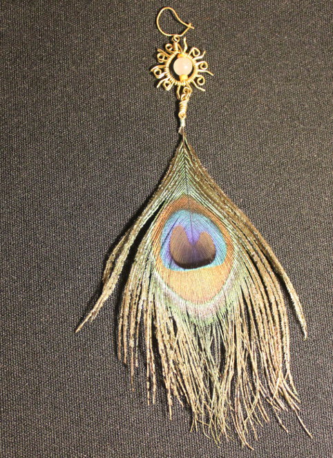 Orecchini Pendenti A Piuma Di Pavone - Grandi, Con Ganci In Metallo Color Argento, Dimensioni 12x4,5 Cm