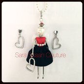 Collana con bambolina e orecchini a cuore – My Little Doll by Sara Susan Couture – Modello Tommy H.Girl