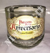 Vaso artigianale bottiglia Rum Pampero Aniversario con sacca in pelle idea regalo arredo design