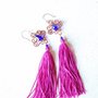 Wire Wrapped Orecchini Blu e Nappa Fucsia Orecchini in Rame