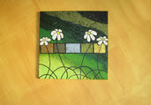 margherite in verde relievo - Flower and green love painting Textured acrylic on canvas