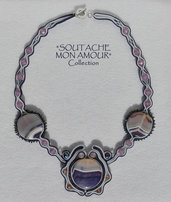 Collana Soutache blu-viola con pietre circolari in agata - Collezione "Soutache Mon Amour"