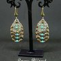 Orecchini GIPSY in tessitura di perline e cristalli bronzo e turchese