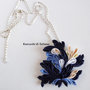 Ciondolo kanzashi fantasia blu azzurro avorio