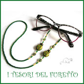 Cordino per occhiali " Coccinella  verde oro " catenella perline rocailles Fimo cernit premo idea regalo donna  