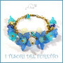 Bracciale " primavera azzurro e oro " fiori lucite charm farfalla idea regalo estate 