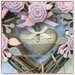Cuore/fiocco nascita tinta naturale con roselline e rametti nei toni rosa/ecrù e cuore in lino
