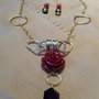 parure collana/orecchini rose rosse