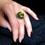 Anello regolabile con zircone verde, grande e luminoso, anallergico