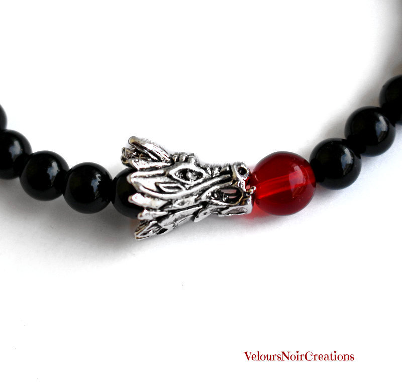 COAI Bracciale Teschio da Uomo in Pelle Intrecciata e Perle in Onice Sfaccettate con Chiusura Magnetica in Acciaio Inox