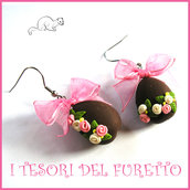 Orecchini Pasqua " Uova cioccolato rosa bianco " Fimo cernit kawaii idea regalo ragazza bambina donna
