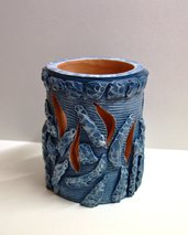 Vaso porta candela traforato azzurro. Realizzato a mano. Dim. 11 x h. 14 cm. ca.