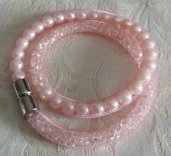 Bracciale stardust rete tubolare rosa strass e perle