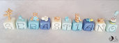 Cake topper cubi con orsetti in scala di blu Sebastiano - 10 cubi 10 lettere 