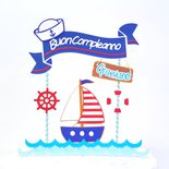 Cake topper marinaio buon compleanno // cake topper tema Marino personalizzato // dettagli salvagente timone berretto barca a vela