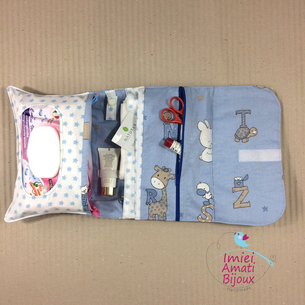 2 x Scatola portaoggetti per bambini, salviette, salviette da viaggio, fasciatoio