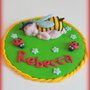 Cake topper in fimo per nascita battesimo con neonato angioletto piedini coccinelle api personalizzabile 