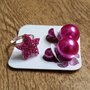 Anello regolabile stella strass + orecchini doppia perla FUCSIA