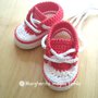 Scarpine/sneakers neonata/bambina cotone corallo/bianco/panna fatte a mano - uncinetto