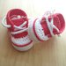 Scarpine/sneakers neonata/bambina cotone corallo/bianco/panna fatte a mano - uncinetto