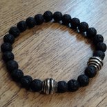 Bracciale nero in pietra lavica con Corallo rosso e Limone in vera ceramica di Caltagirone - Italia