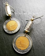 Orecchini con monete italiane vintage fuori corso 500 lire