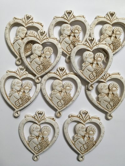 Sinmoe Set Regalo Prima Comunione: 3 Rosari A Forma Di Cuore Con Croce, Biglietto E Sacchetto Di Raso - Collana In Metallo E Perle