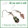 Orecchini " all you need is rock! "Verde chiave di violino e chitarra Charms idea regalo