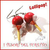 Orecchini " Lollipop " fragola lecca lecca chupa chups Fimo cernit Kawaii idea regalo Natale primavera estate 