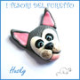 Applicazione  bomboniera " Doghy Doghy " mod. Husky cane cagnolino   Fimo cernit kawaii battesimo comunione matrimonio decorazione portaconfetti segnaposto cresima magnete 