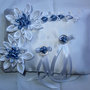 Cuscino portafedi con fiori kanzashi  colore bianco e blu