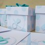 Bomboniera scatolina portaconfetti a pois azzurri per battesimo nascita baby shower