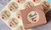 LOTTO 10 stickers adesivi in carta "Thank you" (diametro 35mm)