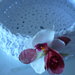 Grande cestino di fettuccia bianca con rosa e orchidea