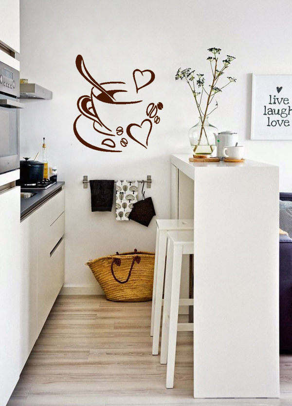PLIGREAT Adesivi Murali Tazza Da Caffè Vintage - Decorazione Da Parete Fai Da Te Per Cucina, 70x29 Cm
