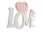 Love scritta in legno con cuori Fai da te San Valentino cm L 24 x 18 h spessore 8 mm (bianco con cuore rosa)