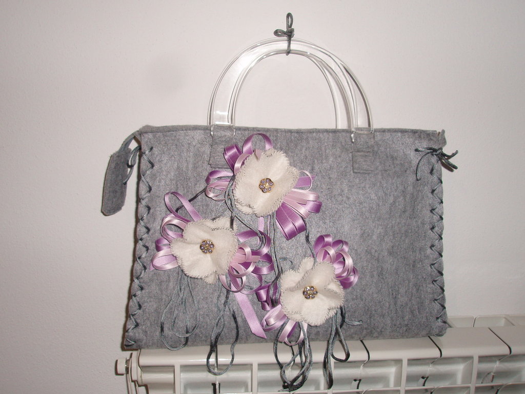 Borsa In Feltro Grigio Scuro Con Cuore MF – Shopper Ecologica 40cm, Portata 15kg, Lavabile